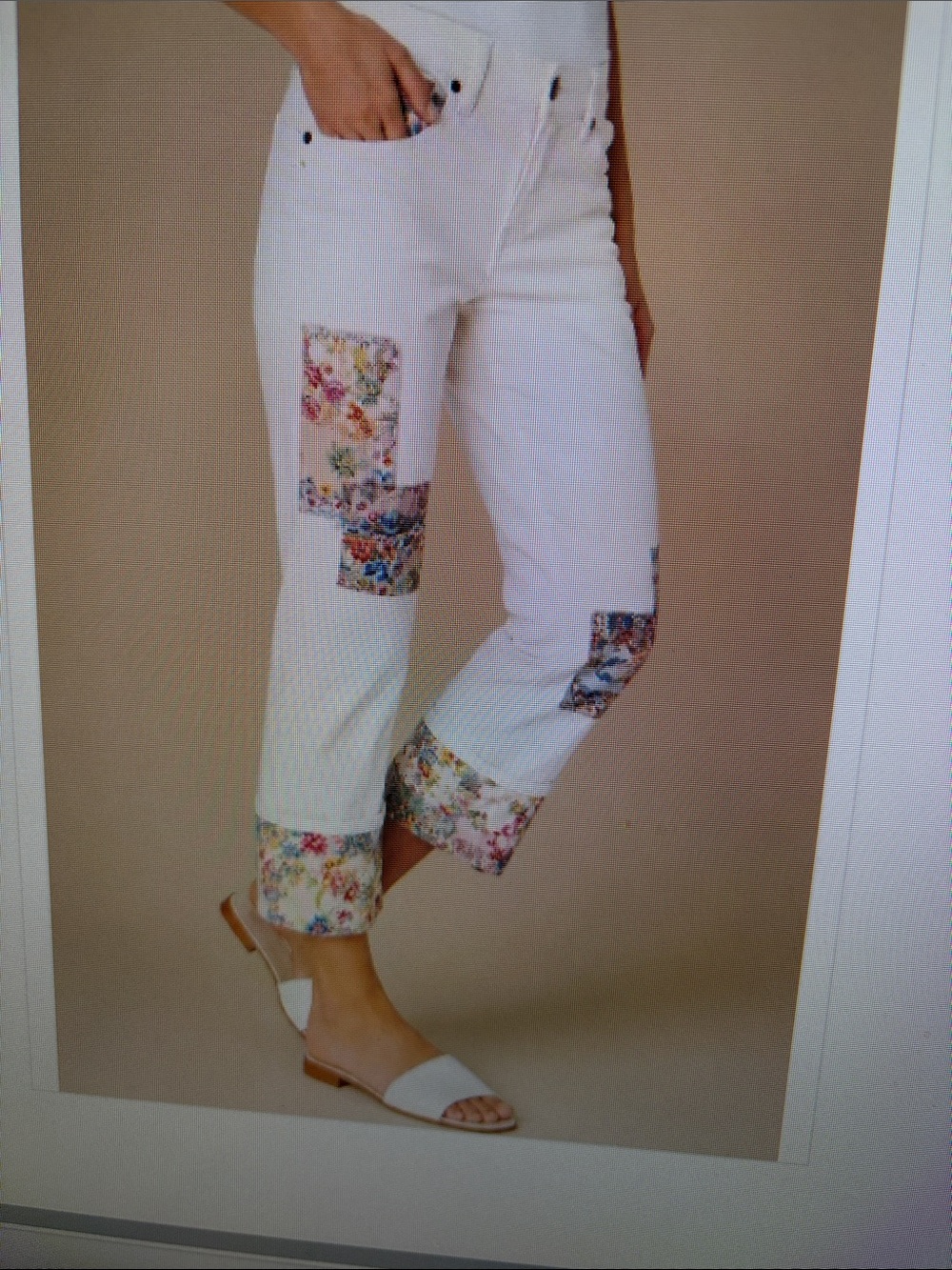 Johnny Was Cream Cropped Jeans with Multicolor Floral Patchwork